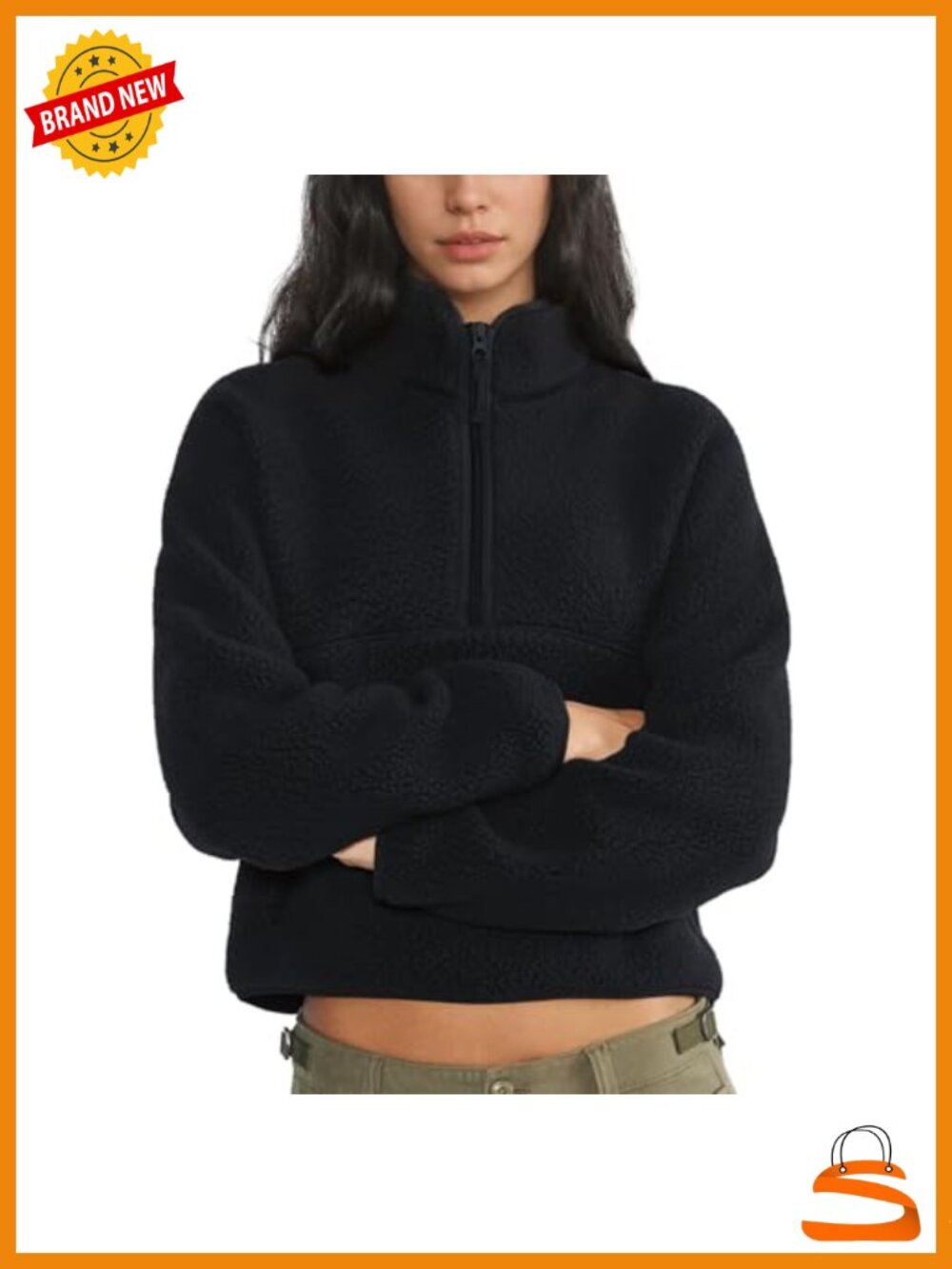 Fleece Half Zip Pullover Fuzzy Sherpa Jacket with Pockets